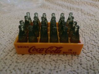 Case Of 24 Individual Mini Coca Cola Bottles In Vintage Yellow Crate