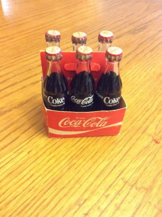 Vintage Miniature Coca Cola Bottles 6 Pack Coke 3” Glass 1970s