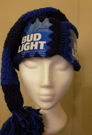 Hand Crochet Blue Beer Can Winter Ski Hat Made With Real Bud Light Cans