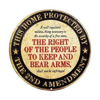 This Home Protected By 2nd Amendment Embossed Metal Sign Round Vintage Man Ca.