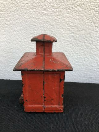 Small Antique Red Painted Cast Iron Bank w/Cupola 3