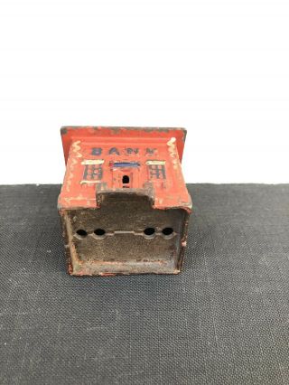 Small Antique Red Painted Cast Iron Bank w/Cupola 7