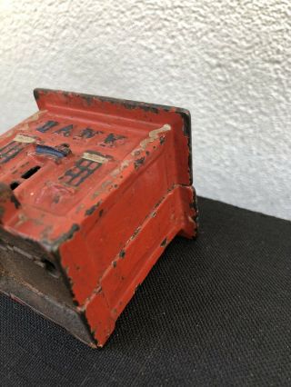 Small Antique Red Painted Cast Iron Bank w/Cupola 8
