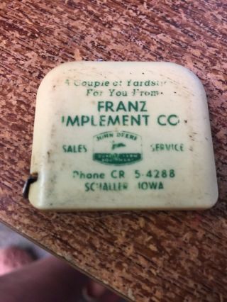 Vintage John Deere Dealer Advertising Tape Measure Franz Implement Schaller Iowa
