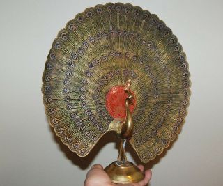 Wow Vintage Large Brass Queen Peacock Bird Figurine 12 " Tall Rare Huge Tail