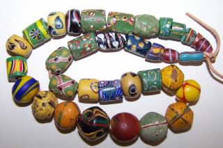 Antique Venetian Trade Beads - 16 " Of Distressed Beads