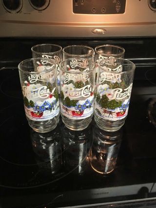 Vintage Pepsi - Cola Christmas,  Holiday Collectable Drinking Glasses Set Of 6