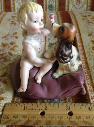 Vintage Japan Piano Baby Girl And Her Cocker Spaniel Dog - A Pretty Pillow Pair 2