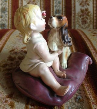 Vintage Japan Piano Baby Girl And Her Cocker Spaniel Dog - A Pretty Pillow Pair 4