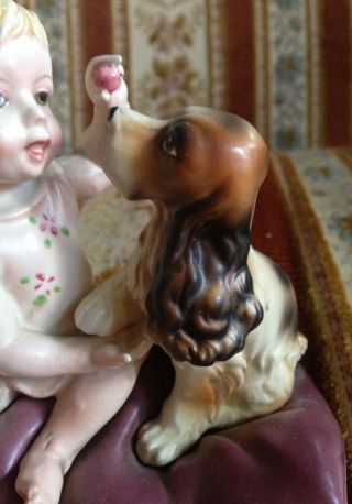 Vintage Japan Piano Baby Girl And Her Cocker Spaniel Dog - A Pretty Pillow Pair 7