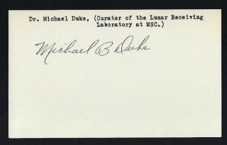 Michael Duke Signed 3x5 Card Nasa Msc Lunar Sample Curator