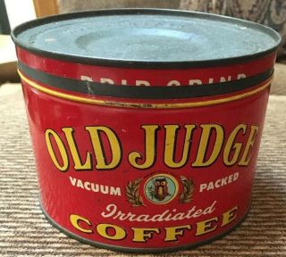 Vintage Old Judge Irradiated Coffee Tin W/owl St.  Louis,  Mo Key Still On Bottom