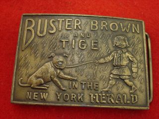 Buster Brown Shoes Indiana Metal Craft 3.  25 " X 2.  25 " Brass Belt Buckle