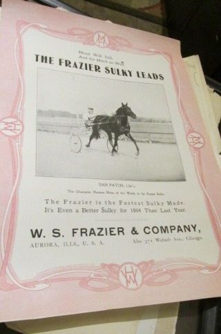 Rare Frazier Sulky Leads 1900 Era Horse Racing Advertising Poster