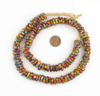 African Multicolor Fused Rondelle Recycled Glass Beads Ghana