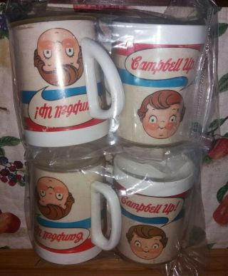 Set Of 4 Vintage West Bend Thermo Serv Campbell Up Soup Mugs Old Stock