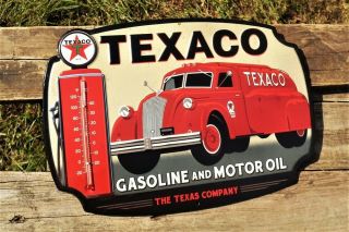 Texaco Gasoline and Motor Oil Thermometer Embossed Tin Metal Sign - Gas Pump 3