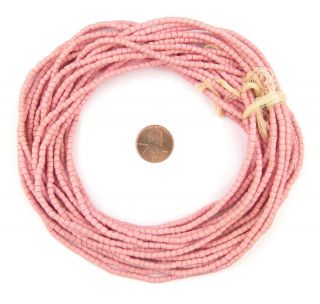 Rose Pink Sandcast Seed Beads 3mm Ghana African Cylinder Glass 26 Inch Strand