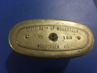 Vintage Metal Coin Bank " State Bank Of Woodstock " With $5.  00 Gold Coin Slot