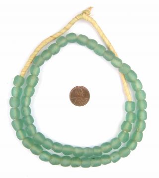 Green Aqua Recycled Glass Beads 11mm Ghana African Sea Glass Round Handmade