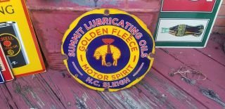 Vintage Golden Fleece Motor Spirit Porcelain Sign Gas Station Pump Oil Soda