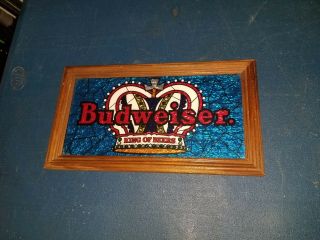Vtg 1970s Budweiser Beer Back Bar Mirror Sign Anheuser - Busch Game Room Man Cave