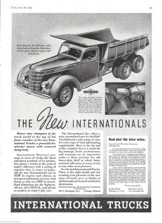 1937 International Harvester Antique Dump Truck Ad W/photo Of Cab Interior