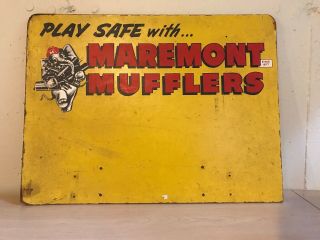Unique Wooden Sign - " Play Safe With.  Maremont Mufflers " - Yellow