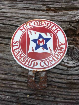 Vintage Mccormick Steamship Company Porcelain Advertising License Plate Topper