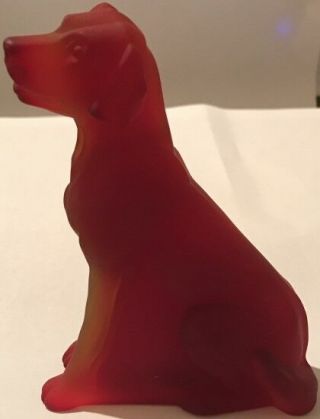 Mosser Glass Sitting Labrador Retriever Dog Figurine Red Satin Made In Ohio Usa