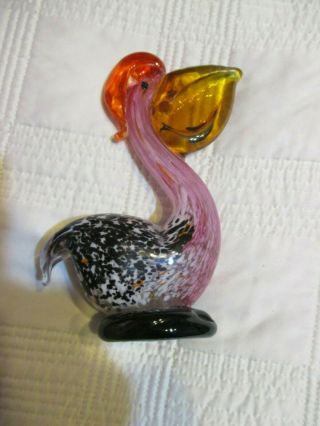 Pelican With Swordfish In Mouth Art Glass Multi - Color Paperweight