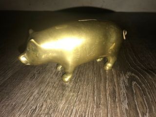 Heavy Brass Metal Pig Piggy Bank Vintage India Art Coin Stopper 7 " Long
