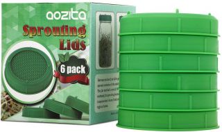 [upgraded] Aozita 6 Pack Plastic Sprouting Lids For Wide Mouth Mason Jars - Jar