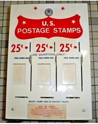 Vintage Us Postage Stamps.  25 Dispenser Metal Vending Machine Coin Op No Rust