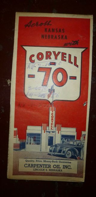 1956 Kansas Nebraska Road Map Coryell 70 Oil Gas Carpenter Oil Lincoln Nebras