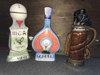 Vibtage Jim Beam Whiskey Decanters Ballantine’s Bottles 1971 Golf