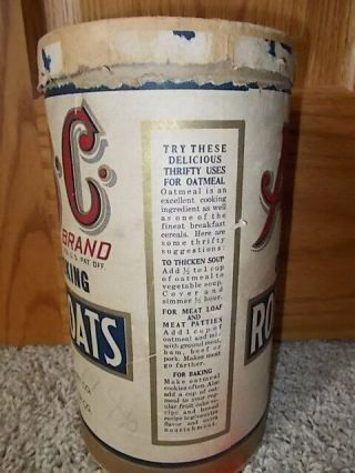 Vintage 1940 ' s A - B - C Brand Quick Rolled Oats Box Estherville Fort Dodge IOWA IA 7