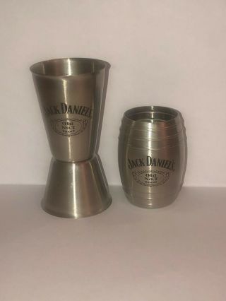 Jack Daniels Steel Barrel And Shot Glass Set Of 2 Old No.  7 Whiskey