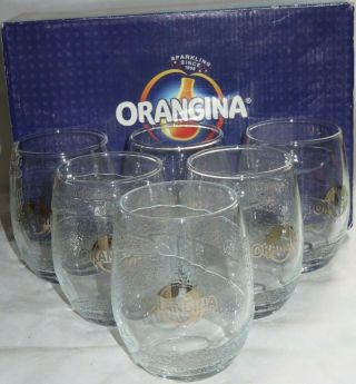 6 X Silver Logo 250 Ml Orangina Textured Glasses Tumblers Boxed