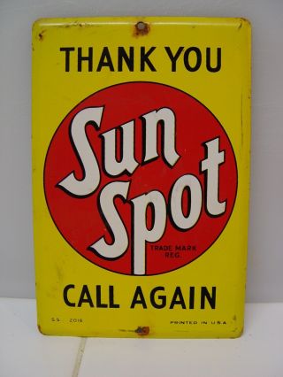 Sun Spot Soda Thank You Call Again Metal Advertising Door Push Press Cola Sign