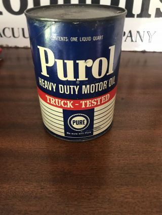 Vintage Purol Heavy Duty Motor Oil Can Pure