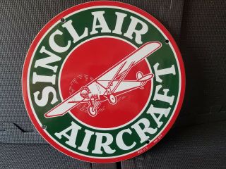Vintage Sinclair Aircraft 12 " Porcelain Advertising Metal Sign Gas Oil Pump Plate