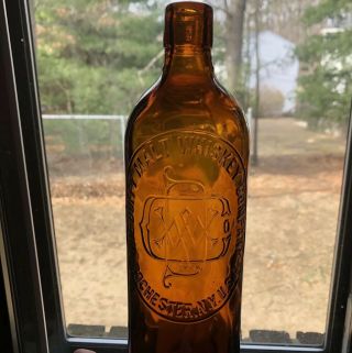 Antique 1886 Embossed Duffy Malt Whiskey Bottle With Label Over Ten Inches Tall