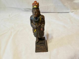 Vintage Cast Iron Native American Chief Indian Coin Still Banks