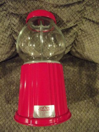 Red Metal Glass Carousel Coin Bank Gumball Candy Machine Vintage 1985 2