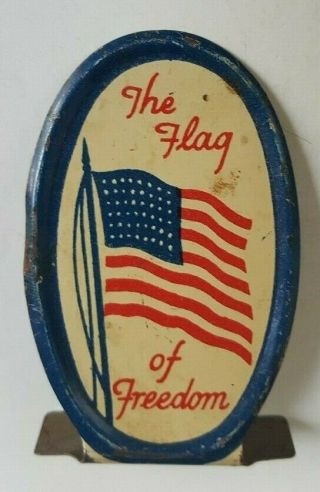1942 Vintage Cracker Jack Prize Toy Tin Litho The Flag Of Freedom Stand Up