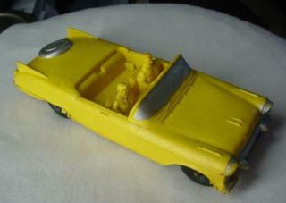 Vintage Auburn Rubber Toy Yellow 1957 Cadillac Convertible W/ Continental Spare