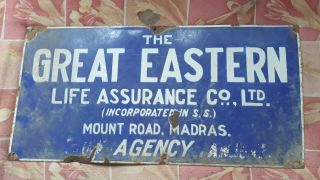 Porcelain Enamel Sign Board " Great Eastern Life Assurance Co.  Ltd " English Ad
