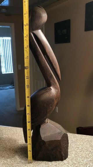 Vintage Hand Carved Wood Wooden Pelican Figurine Statue 18” Tall 6