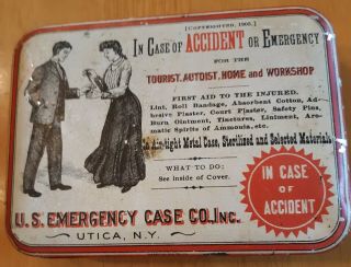 Vintage U.  S.  Emergency Case Co.  Tin Emergency Kit 1905 Utica Ny